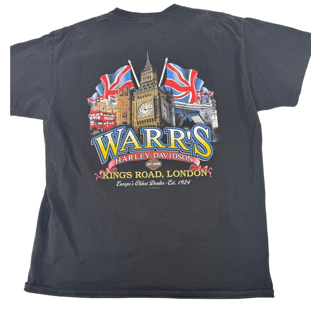 Harley-Davidson T-Shirt Mens Large Black London Warr's King's‎ Road Graphic Tee